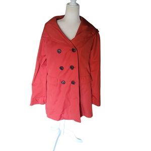 Jones New York coat button up with hood and pockets wool blend removable Liner S